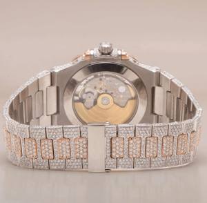 นาฬิกาหรูหรา สไตล์ฮิปฮอป ประดับเพชรเต็มหน้าปัด กระจกควอตซ์ ตัวเรือนสแตนเลส กลไก ETA สีเงิน ทอง ขาว - Product Image 2