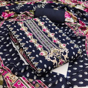 Conjunto de Salwar Kameez de Rayón Estampado con Dupatta de Seda Chanderi - Estilo Tradicional 2.4m Inferior 2.3m Superior 2.1m Dupatta - Product Image 1