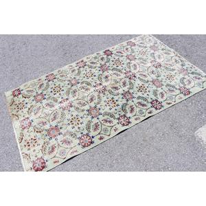 Tapis vintage 3,4x6,3 pieds, tapis turc en laine unie vert rose - Product Image 2