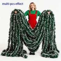 Guirlande de Noël verte et blanche en plastique, décoration festive, ficelle métallique épaisse pour porte, fenêtre, arbre, fête