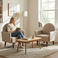 Fauteuil d'appoint en cuir PU en forme de coquille avec pieds en bois massif, chaise de lecture confortable pour salon et chambre à coucher