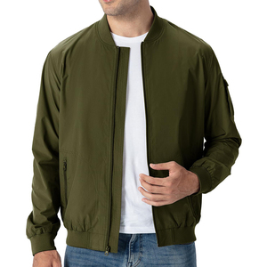 Blouson bomber vert olive pour homme, fermeture éclair, col montant, décontracté, respirant, séchage rapide, coupe-vent, coupe ajustée, toile polyester - Product Image 2