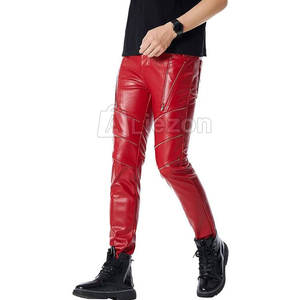 Street Style <b>Men</b> <b>Leather</b> <b>Pants</b> Slim Fit Zipper <b>Leather</b> <b>Pants</b> For Fashion Wear <b>Leather</b> <b>Pants</b> - Product Image 3