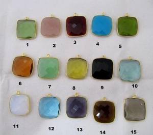 Connecteurs Briolette en Quartz Hydro avec Serties de Pierres Précieuses, Formes Coussin et Carrée, 22-24mm, Breloques à Boucle Unique, Haute Qualité pour la Fabrication de Bijoux - Product Image 1