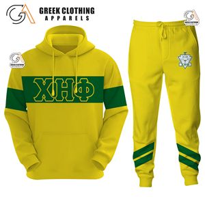 Ensemble de survêtement en molleton brodé jaune et vert pour femmes Chi Eta Phi 1932 Sorority, 2 pièces, sweat-shirt et pantalon de jogging, survêtement grec - Product Image 3