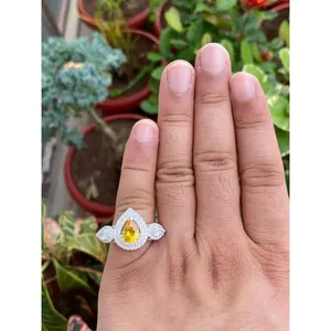 Anillo de Plata 925 con Zafiro Amarillo, Baño de Oro Rosa y Chapado en Oro de 18K, Estilo Incrustado, para Compromiso - Product Image 6