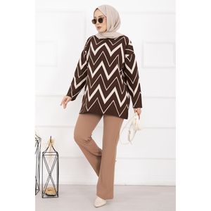 Pull tricoté vintage Lavin, motif léopard zigzag café, grande taille, respirant, style décontracté pour l'automne-hiver, style coréen - Product Image 3