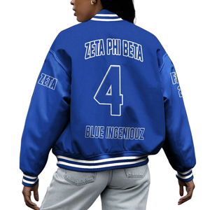Zeta Phi Beta 1920 Sorority Founders ZPB Azul Blanco Griego Life Varsity Letterman Chaqueta Chenille Patch Style Wear - Product Image 2