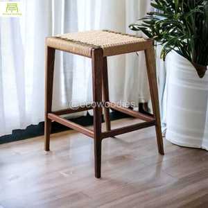 Tabouret repose-pieds moderne en bois massif tabouret de douche tissé à la main intérieur extérieur tabouret ottoman Console incrustée d'os - Product Image 5