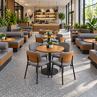 Ensemble de mobilier de restaurant moderne en bois massif avec banquette rembourrée pour café, hôtel, restaurant, tables et chaises