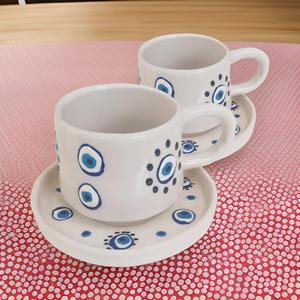 İlbay Seramik classica tazza rotonda malocchio con 2 piatti Nescafe Cup