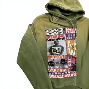 Service OEM personnalisé – Sweat à capuche zippé pour homme, style hip-hop, avec broderie de patchs vieillis et strass, coupe oversize, en molleton, idéal pour l'hiver - Product Image 5