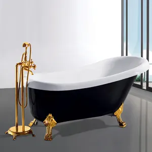 四个金色成品腿皇家风格黑色丙烯酸独立式浴缸