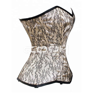Corset de soirée personnalisé en satin beige avec superposition de dentelle - Product Image 1