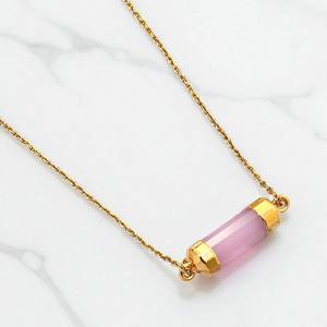 Charmes de pierres précieuses en jaspe noir à double point plaqué or 18 carats-Connecteurs de pierres précieuses de forme cylindrique pour la vente en gros - Product Image 3