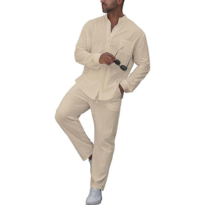 Trending Best Quality Outfits Long Sleeve Button Down Shirt Loose Pants 2 Piece <b>Set</b> Long Sleeve Yoga <b>Sets</b> Wholesale Men's <b>Sets</b> - Product Image 4