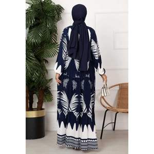 Vestido Hijab de viscosa de ajuste cómodo medio abotonado Azul Marino - Product Image 1
