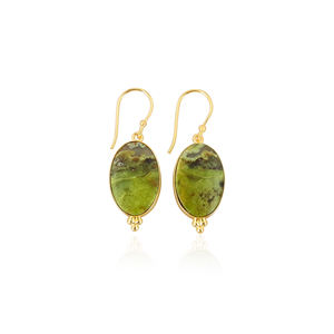 Boucles d'oreilles pendantes ethniques en laiton avec pierre d'opale verte, bijoux tribaux faits à la main, boucles d'oreilles pendantes en laiton de haute qualité, commande en gros - Product Image 1