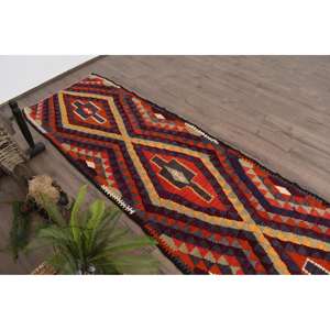 Turkish Rug, <b>Runner</b> 2.7x11.1 ft Vintage Rug, <b>Red</b> Brown Polka dot Wool Rug - Product Image 5