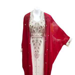 Caftán DE BODA islámico bordado de Georgette rojo y blanco - Product Image 1