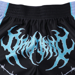 กางเกงมวยไทยพิมพ์ลายแบบซับลิเมชั่น OEM ปักโลโก้ด้านหน้า กางเกงคิกบ็อกซิ่งแบบกำหนดเอง อุปกรณ์ฝึกซ้อม MMA แบบกำหนดเอง ผ้าสเตรช - Product Image 3