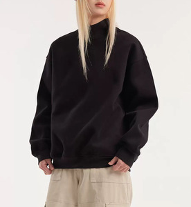 Jersey de cuello simulado personalizado, diseño de parche bordado holgado, Sudadera de cuello redondo clásico suave de lana de algodón para mujer - Product Image 1