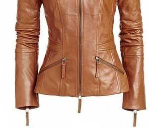Veste en cuir pour femme de haute qualité, écologique, hiver, cuir luxueux, boutons, fermeture éclair - Product Image 5