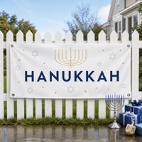 Drapeau décoratif Hanouka, design minimaliste de la menorah, 300x50cm, impression numérique sur polyester double face, utilisation en extérieur