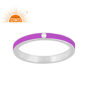 Anillo de banda de plata de ley fina con diseño indio hecho a mano y esmalte morado, joyería personalizada para mujer, regalo para ella. - Product Image 1