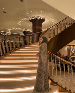 Vestido de Fiesta Largo de Tul con Cuentas Premium, Cintura Natural, Transpirable, Antiarrugas, Diseño Floral Digital, para Eventos Nocturnos - Product Image 1