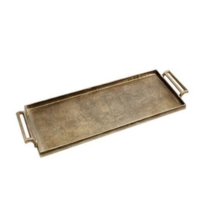 Plateau de service en métal fini doré de super qualité avec poignée Fabricant de plateau de service en métal fini cuivre - Product Image 1