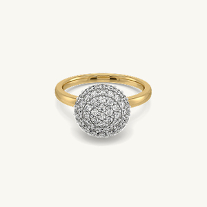 Anillo de Oro Amarillo con Diamantes Agrupados para Mujer, Corte Brillante Redondo, Engaste Pavé, Estilo Clásico de Compromiso - Product Image 2