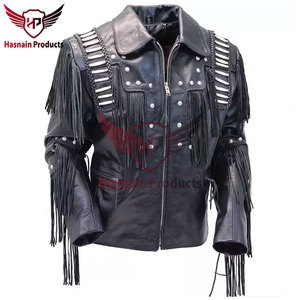 เสื้อแจ็คเก็ตหนังควายแท้คุณภาพพรีเมียม งานแฮนด์เมด แต่งพู่หนัง 100% สไตล์คาวบอยตะวันตก วินเทจ สำหรับผู้ชาย - Product Image 6