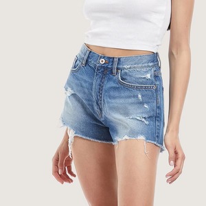 Short en jean de style de la rue en gros lavage à l'acide imprimé personnalisé conception détresse Jorts respirant femmes Shorts tenue décontracté - Product Image 2