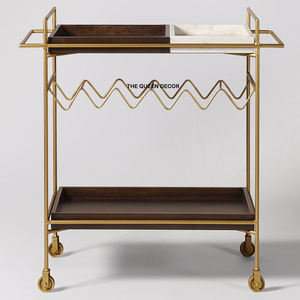 Carrito de Servicio Rodante con Espejo Redondo de Metal Latón para Almacenamiento en el Hogar, con Acabado Dorado y Superficie de Vidrio para Bebidas - Product Image 3