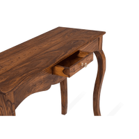 Table console traditionnelle Tania en bois de sheesham massif avec finition antique, meubles de salon écologiques, 1 tiroir