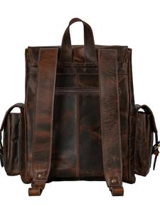 Sac à dos vintage grand format en cuir véritable brun vieilli, écologique, léger, multi-poches, durable - Product Image 4