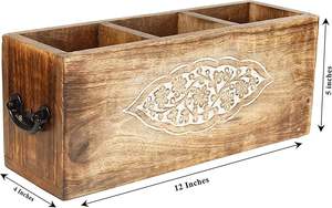 Portacucharas de Madera Natural con Diseño de Arte Étnico, Portacucharas de Madera Impresa de Diseño para Uso en el Hogar y Restaurantes - Product Image 4