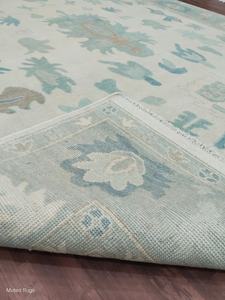 9x12 Pies Alfombra de Lana Azul Pastel, Tejida a Mano, con Nudos, Diseño Abstracto Boho, Alfombra Persa Oushak, Juego de 1 Alfombra Floral - Product Image 3