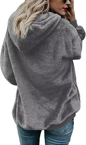 Wholesale Pocket Winter Fashion Plain Loose Custom Full Length <b>Sherpa</b> Pullover Fuzzy Fleece <b>Hoodies</b> for Women - Product Image 3