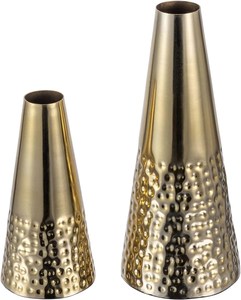 Floreros cónicos de metal en tono latón con patrón martillado, jarrón decorativo moderno para arreglos florales, Juego de 2 piezas - Product Image 1