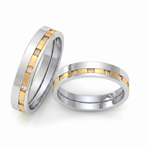 Anillos de Boda Clásicos de Dos Tonos con Diamantes Redondos de Corte Brillante, Diamantes Naturales y Cultivados en Laboratorio - Product Image 1
