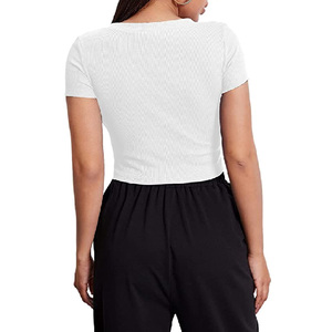 Meilleures ventes OEM T-shirts à manches courtes personnalisés pour femmes Vente en gros en ligne respirante pas cher pour l'été - Product Image 4