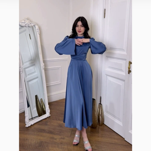 Abito Lungo Modesto per Donne Musulmane con Maniche Larghe in Tessuto Nida, Vita Regolabile e Lunghezza <span class=keywords><strong>alla</strong></span> Caviglia con Lacci in Vita - Product Image 3