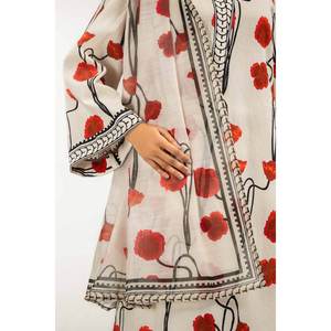 Dupatta ample en tissu poly tissé translucide beige clair à imprimé floral Munar pour femme, idéal pour l'été - Product Image 1
