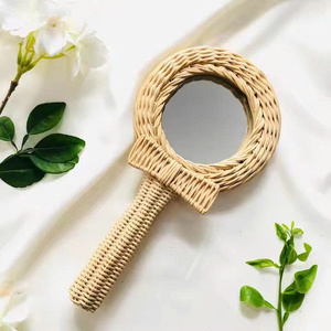 New Collection 2024 Woven Natural Rattan Hand Mirror With <b>Bow</b> <b>Tie</b> Decor for Kids Room Handmade From Vietnam at Best Price - Product Image 4