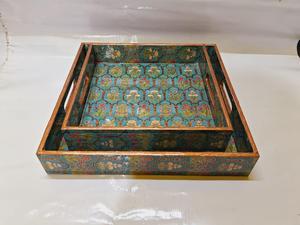 Bandeja de té con estampado de esmalte de madera de Mango redondo de alta calidad, plato redondo de madera para desayuno, postre, frutas, para guata y bandeja de vajilla - Product Image 6