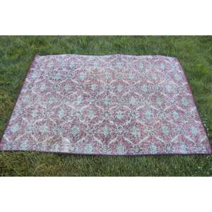 Alfombra Vintage, Alfombra Turca Decorativa de 3.8x5.3 pies, Alfombra de Lana con Bordes Rojos y Azules - Product Image 4