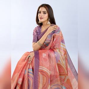 Exquisito Sari de Seda Anmol con Diseño Abstracto de Coral Lavanda GG-470, Solo para Fiestas, Compras al por Mayor, Celebraciones Étnicas, Sin Costuras - Product Image 3