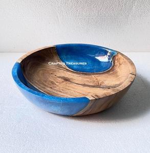 Bol en bois d'acacia de Style moderne fait à la main sculpté en résine époxy bol de service pour salade riz soupe fruits légumes livraison d'échantillon gratuit - Product Image 4